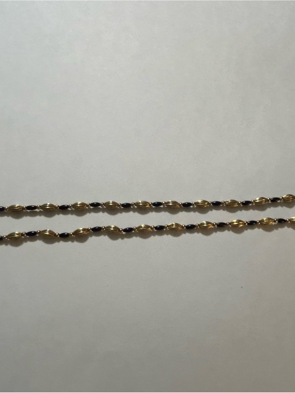 Vintage CCG Gold Tone Ribbed Bead Black Marquise Station Opera Necklace